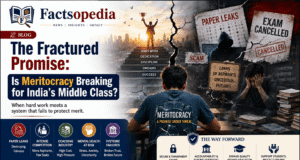 The Fractured Promise: Is Meritocracy Breaking for India’s Middle Class? Meritocracy in India, Competitive Exams India, NEET Paper Leak, IIT JEE, UPSC Preparation, Education System India, Coaching Industry, Student Mental Health, Examination Reforms, Educational Policy, Higher Education India, Middle Class Aspirations, Academic Excellence, Exam Integrity, Factsopedia