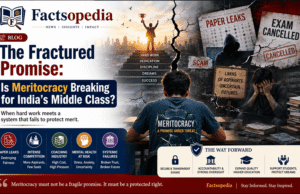 The Fractured Promise: Is Meritocracy Breaking for India’s Middle Class? Meritocracy in India, Competitive Exams India, NEET Paper Leak, IIT JEE, UPSC Preparation, Education System India, Coaching Industry, Student Mental Health, Examination Reforms, Educational Policy, Higher Education India, Middle Class Aspirations, Academic Excellence, Exam Integrity, Factsopedia