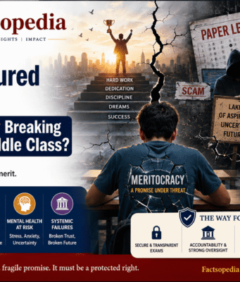 The Fractured Promise: Is Meritocracy Breaking for India’s Middle Class? Meritocracy in India, Competitive Exams India, NEET Paper Leak, IIT JEE, UPSC Preparation, Education System India, Coaching Industry, Student Mental Health, Examination Reforms, Educational Policy, Higher Education India, Middle Class Aspirations, Academic Excellence, Exam Integrity, Factsopedia