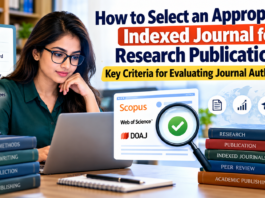 Learn how to select an appropriate indexed journal for research publication. Check Scopus, Web of Science, peer review, ISSN, editorial board, publication fees, journal authenticity, and warning signs of predatory journals before submitting your research paper.