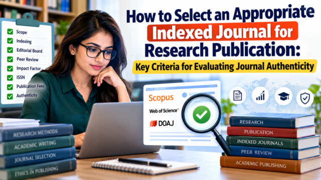 Learn how to select an appropriate indexed journal for research publication. Check Scopus, Web of Science, peer review, ISSN, editorial board, publication fees, journal authenticity, and warning signs of predatory journals before submitting your research paper.